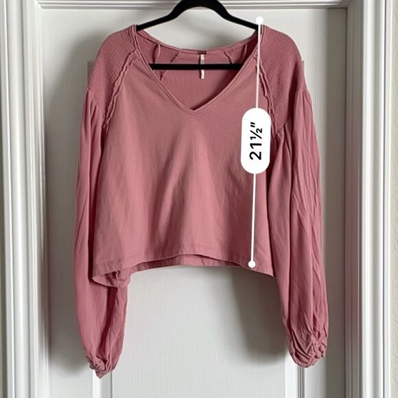 Free People Kathy Smocked Long Sleeve Tee Blush Rose Size M - Picture 8 of 12